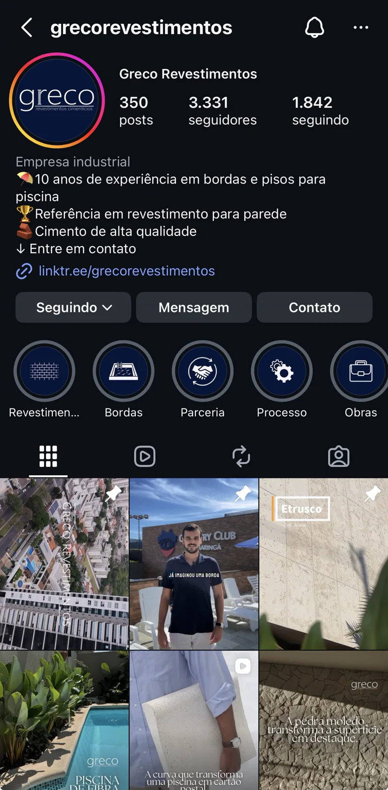 Perfil de Greco Revestimentos no Instagram