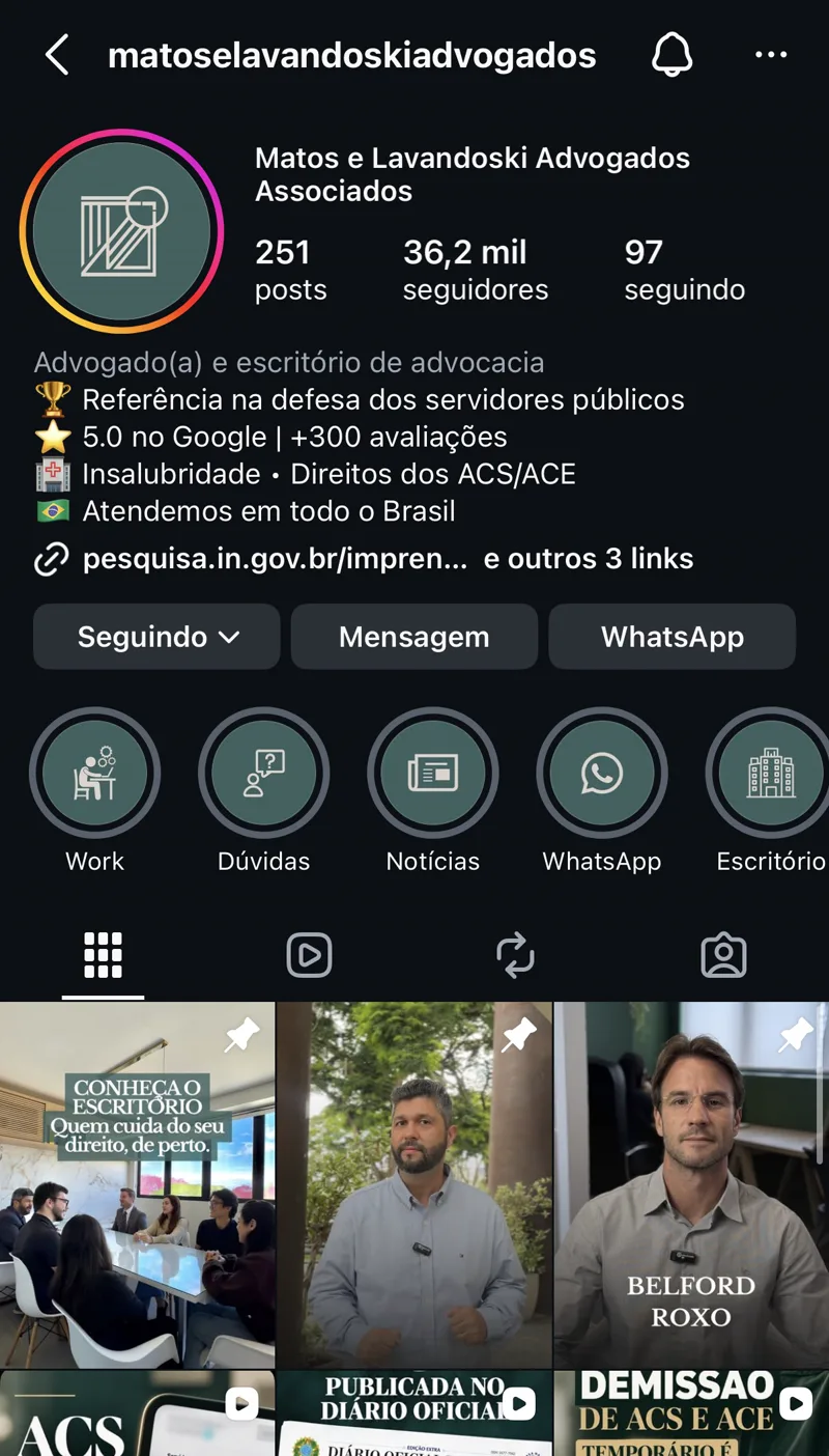 Perfil de Matos & Lavandoski no Instagram