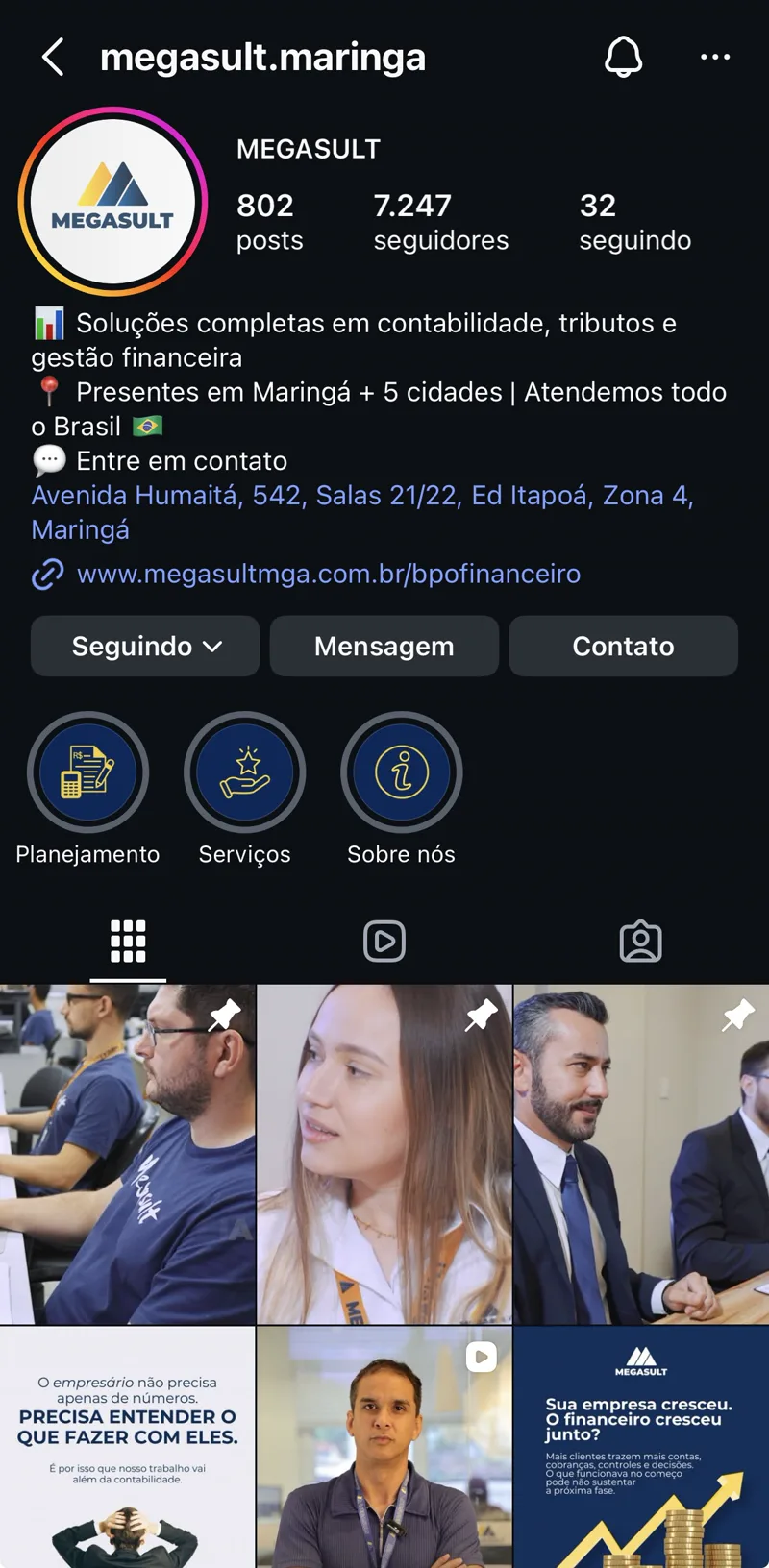 Perfil de Megasult no Instagram