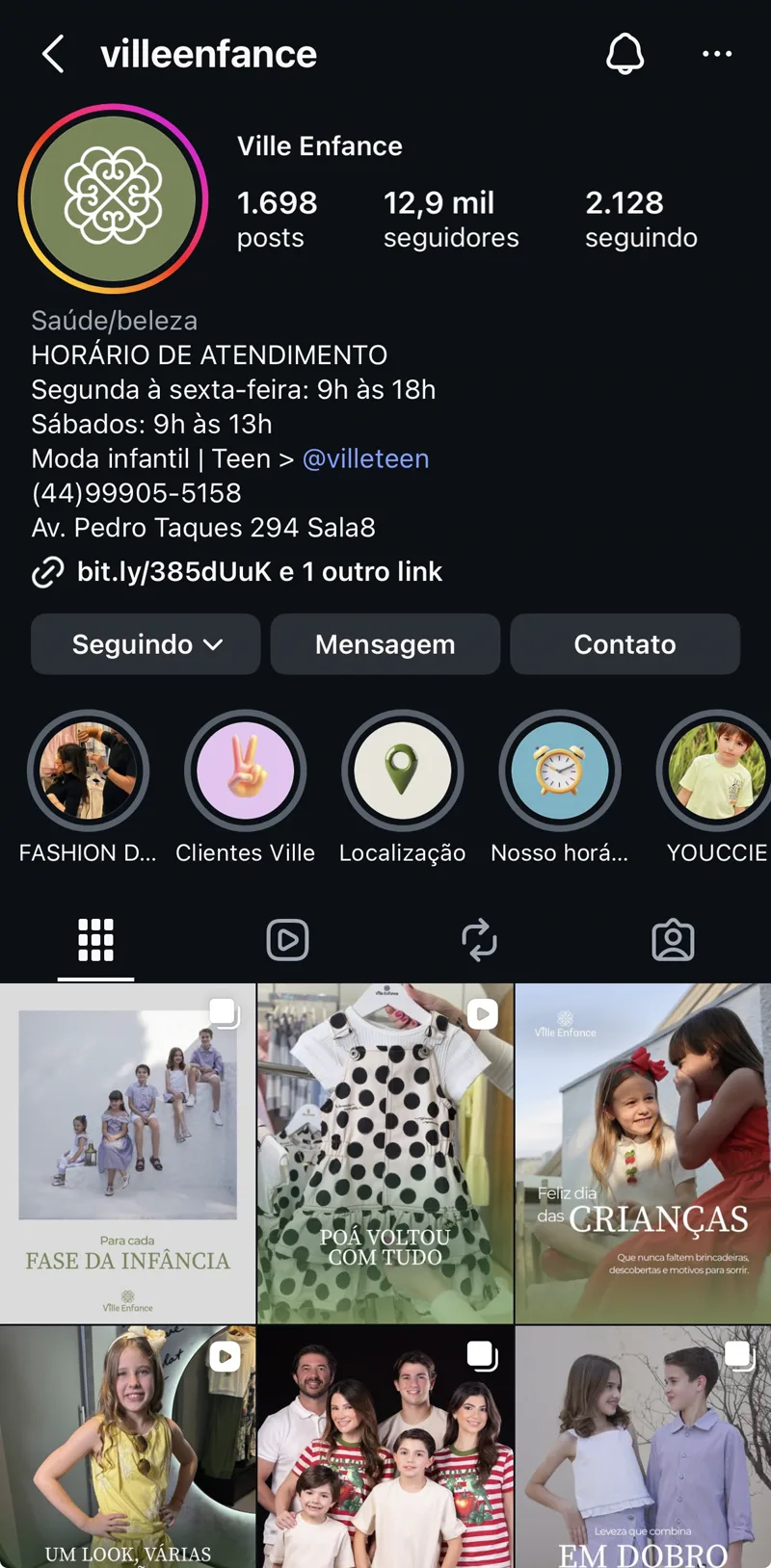 Perfil de Ville Enfance no Instagram